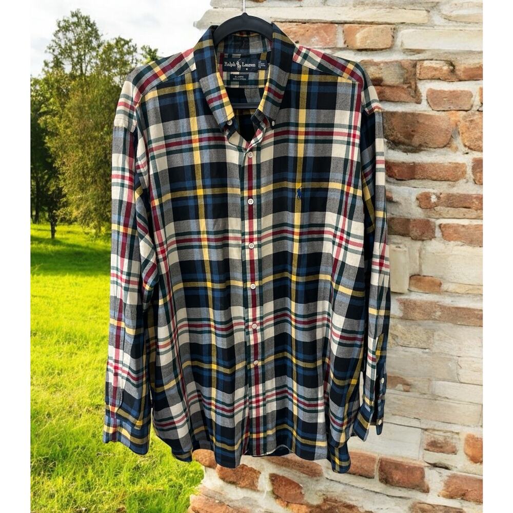Men’s Ralph Lauren Plaid Button Down Long Sleeve Collared Blaire Shirt XL Cotton